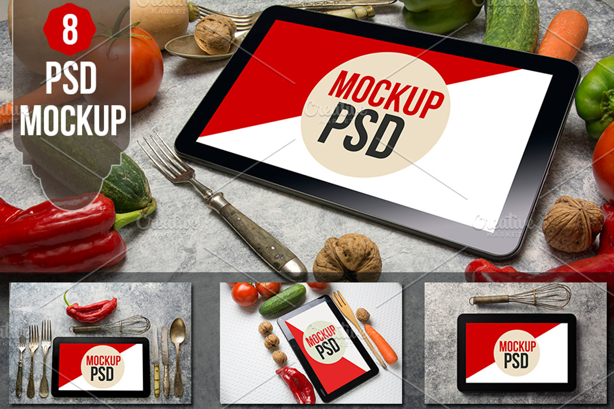 PSD Mockup tablet food, an iPad Mockup by JAY MID IMAGE (Photo 1 of 3)