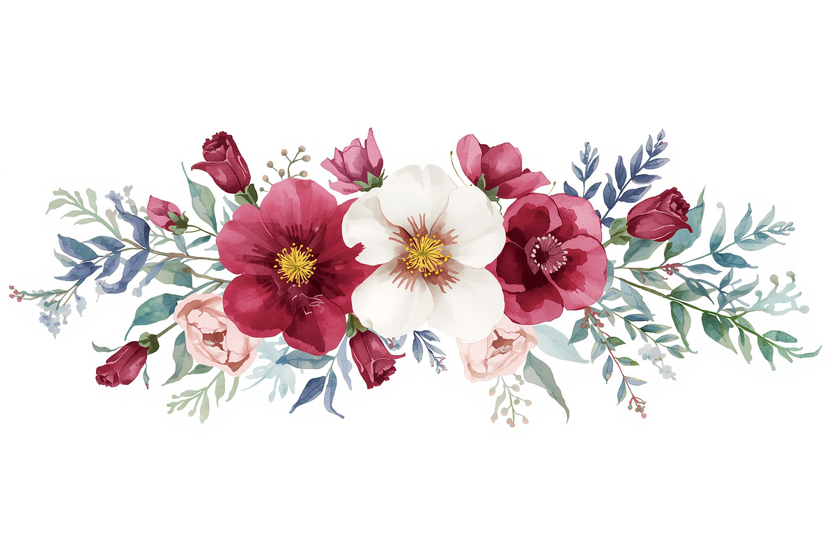 Burgundy Floral Clipart Set, an Illustration by Designer_Momina (Photo 3 of 16)
