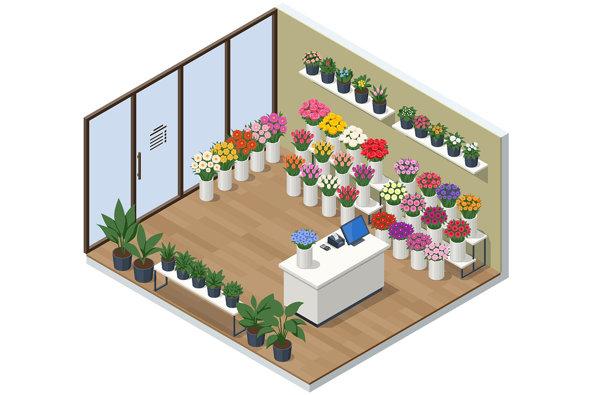 Isometric florist in flower shop, a Person Illustration by Golden Sikorka (Photo 3 of 3)