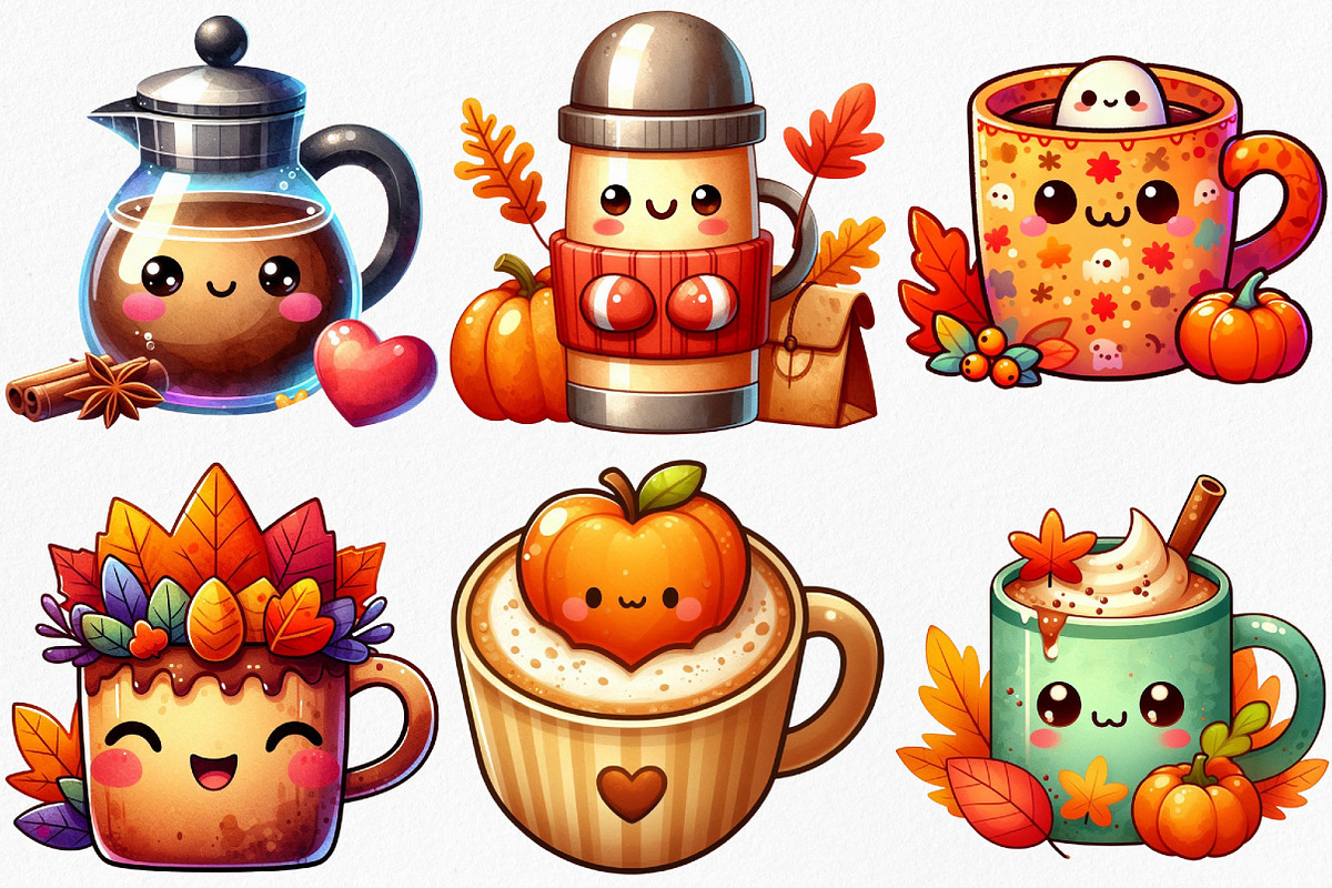 Kawaii Autumn Coffee Clipart Bundle, an Illustration by Canvas Craft (Photo 4 of 8)