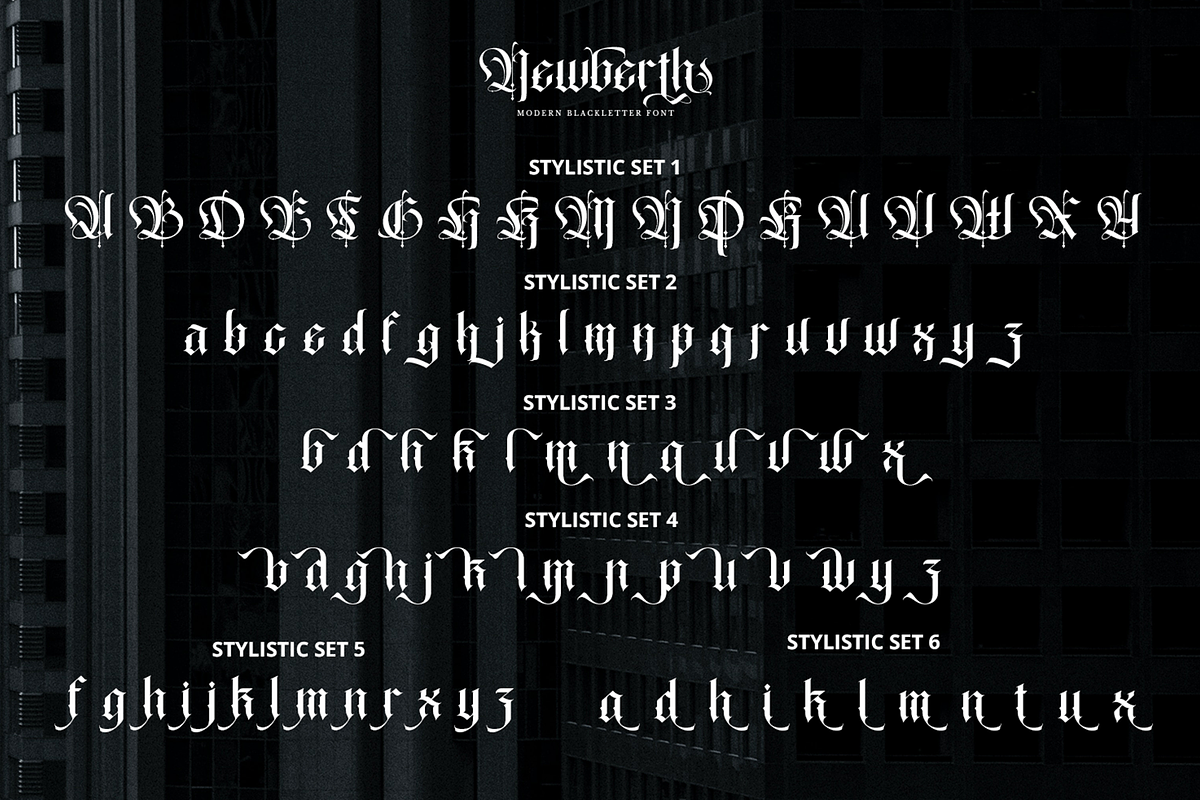 Newberth - Modern Blackletter Font, a Blackletter Font by Pixesia Studio (Photo 10 of 11)