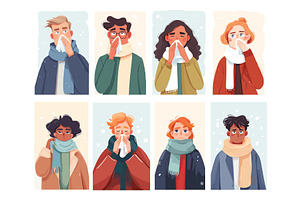 Sick cold people. Man woman blow, an Object Illustration by Stock-Smart-Start