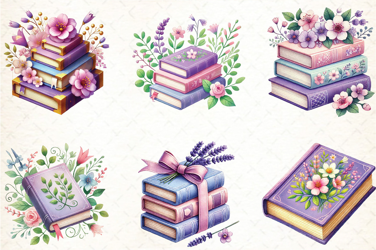 Spring Books Clipart, Purple Books P, an Illustration by DreamCafeArt (Photo 3 of 5)