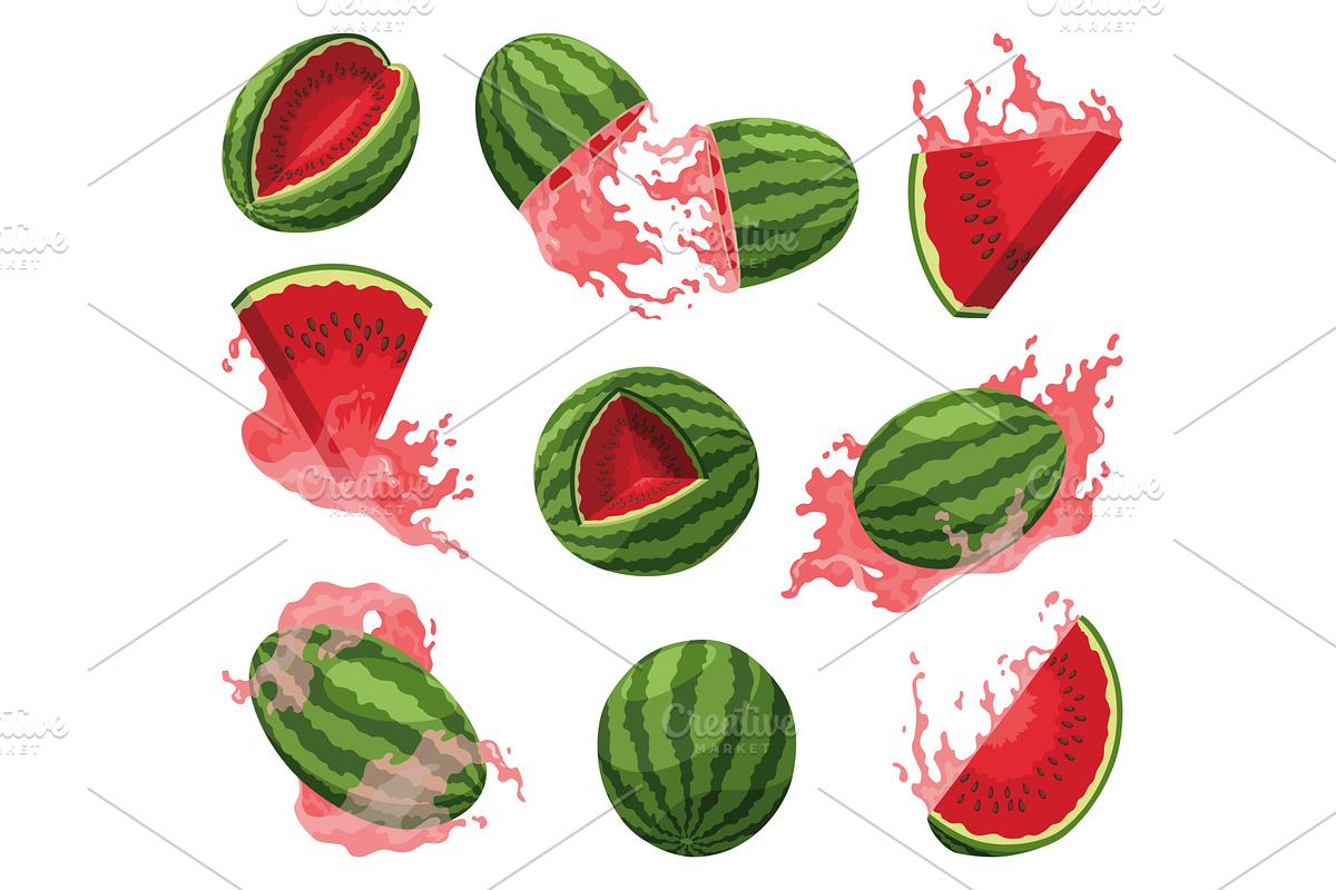 Watermelon icons set of whole, cut, a Food Illustration by the8monkey