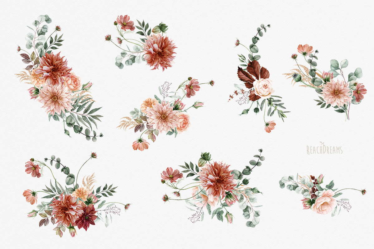 Terracotta Fall Floral Clipart, an Illustration by ReachDreams (Photo 4 of 10)