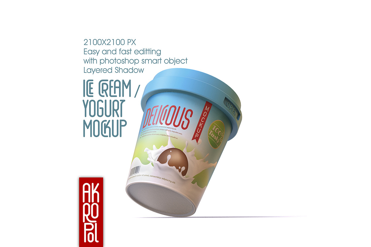 Yogurt Ice Cream Mockup, a Cups & Container Mockup by akropol (Photo 2 of 6)
