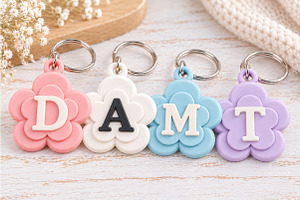 Alphabet Flower Initial Keychain STL, an Object 3D Model by Layerology