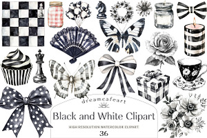 Watercolor Black and White Clipart, an Illustration by DreamCafeArt