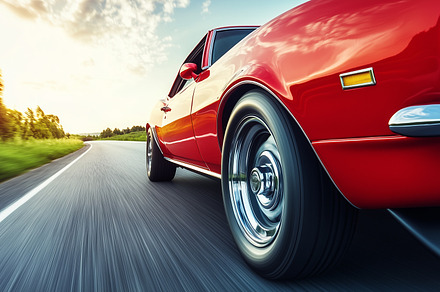 Dynamic shot of a classic red car, a Transportation Photo by MistyDay