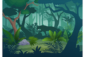 Jungle rainforest background, an Animal Illustration by Lemberg Vector