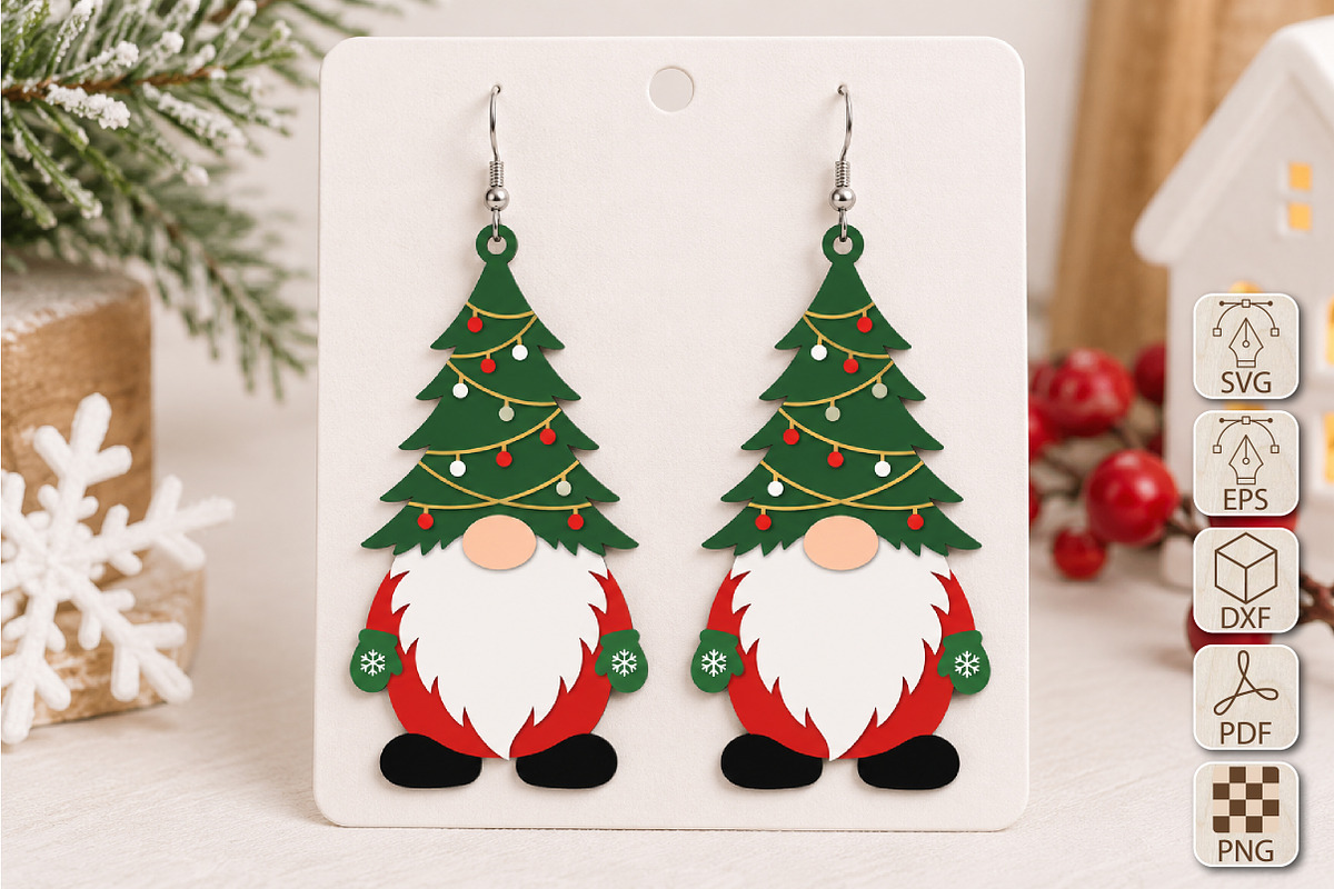 Christmas Gnome Earrings Laser Cut, a Seasonal Illustration by Canvas Craft (Photo 1 of 4)