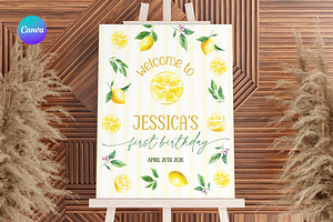 Sweet One Lemon Welcome Sign, a Poster Template by Digital_Mind