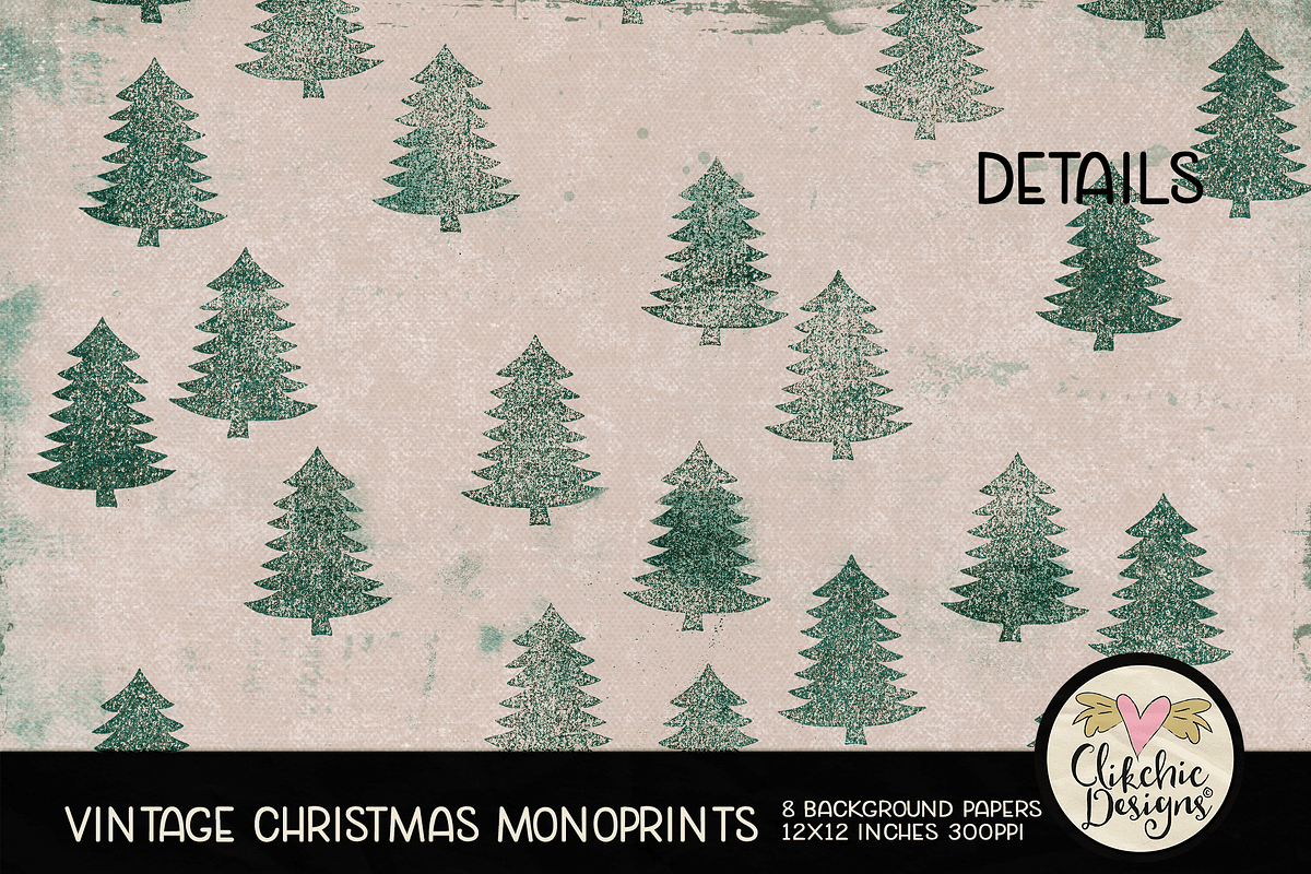Vintage Christmas Monoprint Papers, a Texture Graphic by Clikchic Designs (Photo 4 of 6)