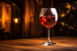 Alcohol cocktail in wineglass on bar table, a Food & Drink Photo by AlyaAnd