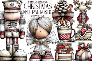 Neutral Rustic Christmas Clipart Bun, an Illustration by Daily.Designs