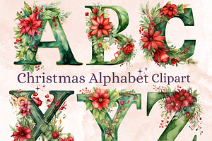 Green Christmas Alphabet Clipart