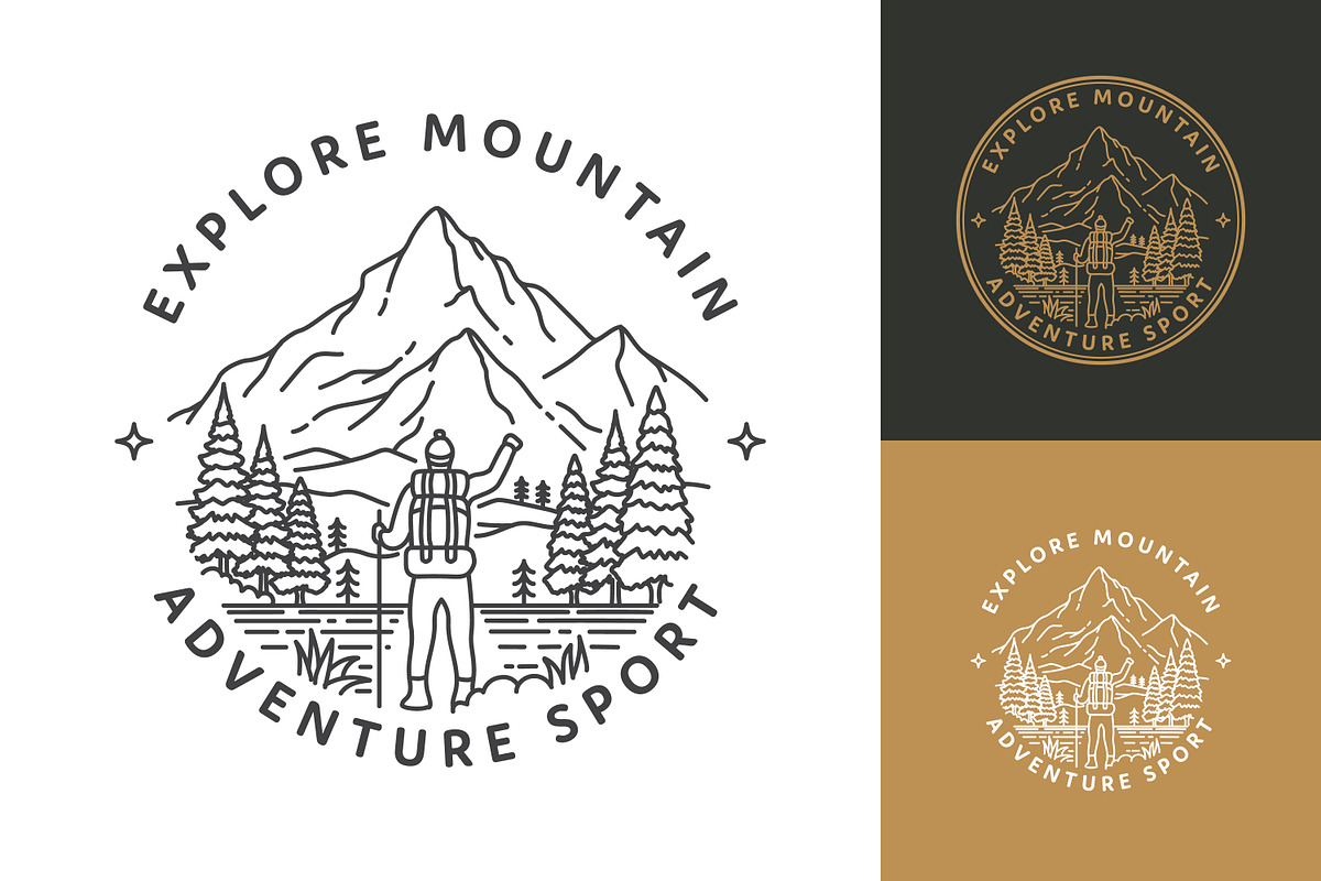 Adventure sport line art logo, a Branding & Logo Template by Saba Vector