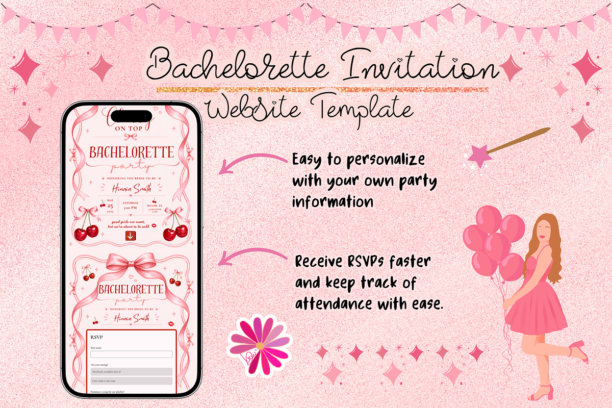 Cherry on Top Hen Party RSVP Website, a Social Media Template by bellaROSEworkshop (Photo 2 of 5)
