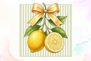 Lemon Coquette Bow Summer PNG, a Work Illustration by Sublimation Artist