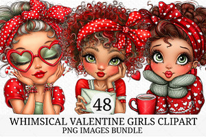 Whimsical Valentine Girls Clipart, an Illustration by Craft Nest
