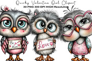 Quirky Valentine Owl Clipart, an Animal Illustration by Black Bird Studio (Thumbnail 1 of 6)