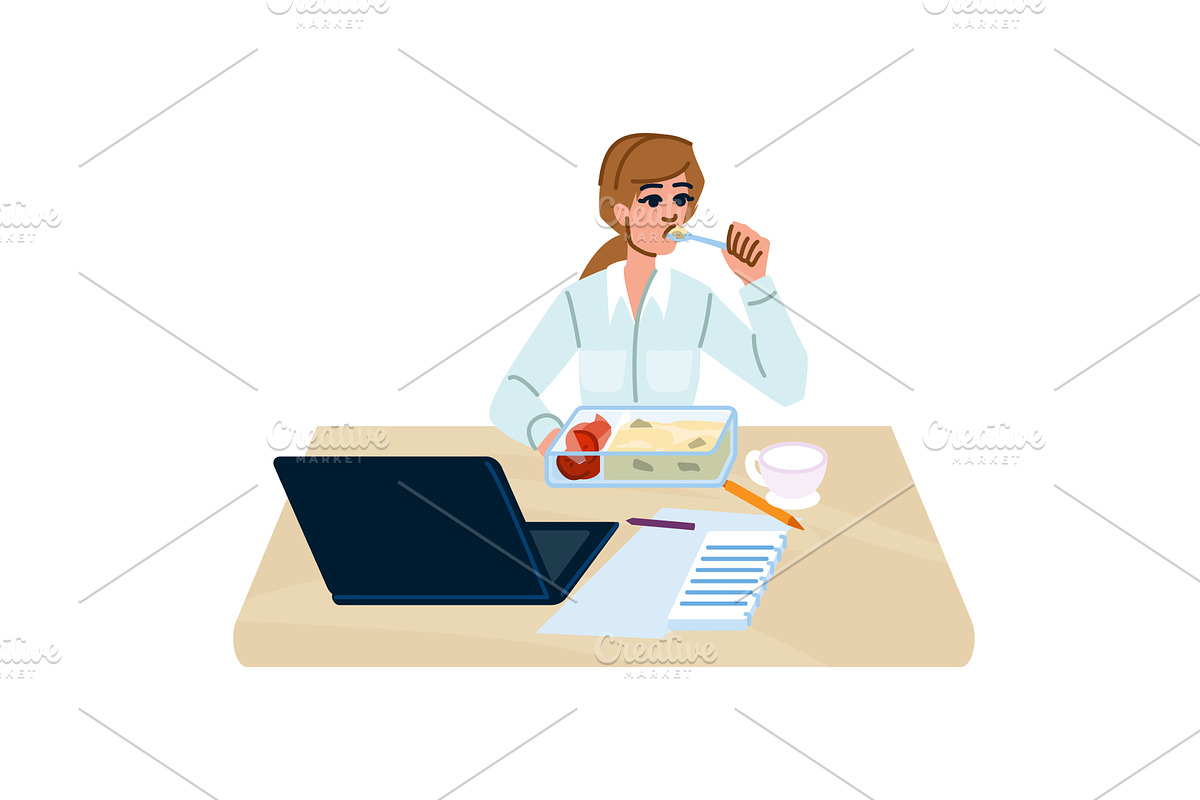 Businesswoman eating healthy lunch, a Food Illustration by pikepicture