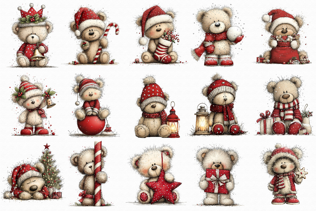 Christmas Teddy Bear Clipart, an Illustration by Libby Wishes (Photo 6 of 7)