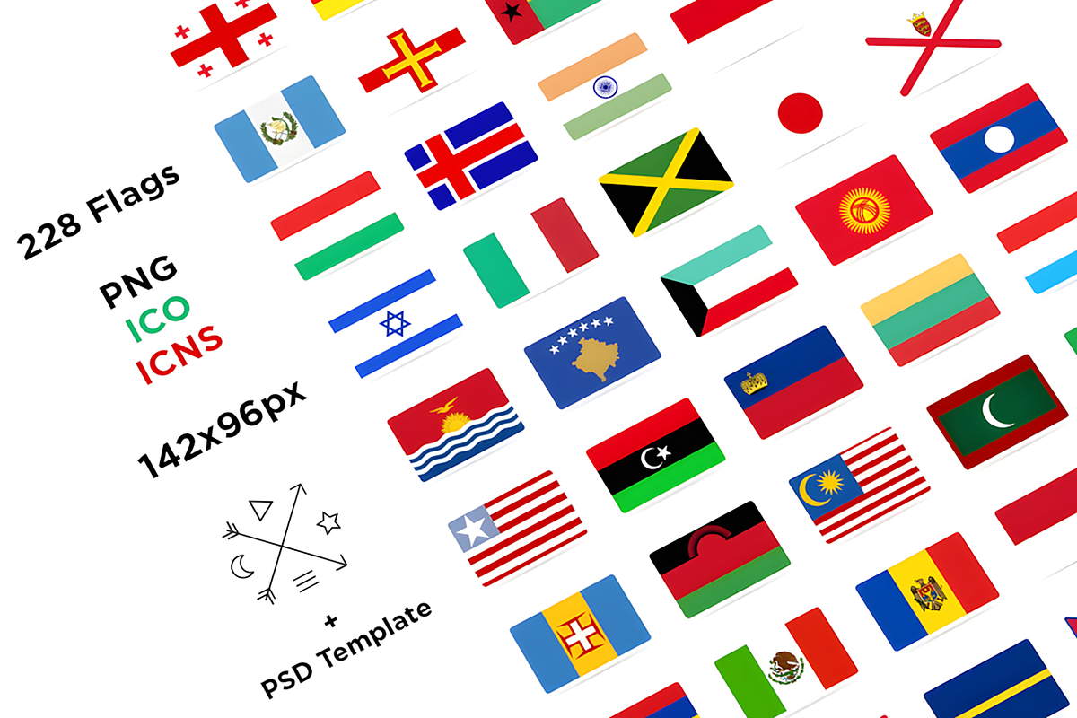 Flat Flags (228 Flags PNG/ICO/ICNS), a Solid Icon by alpercakici (Photo 1 of 6)