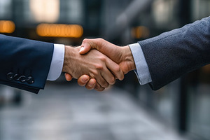 Senior businessman shaking hands, a Photo by Pavel_design
