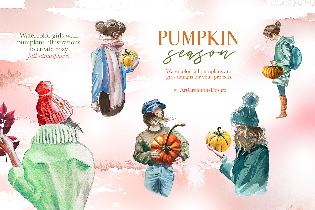 Watercolor Pumpkin Season Clipart, a Seasonal Illustration by ArtCreationsDesign (Photo 11 of 22)