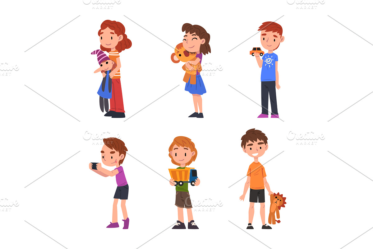 Little Boy and Girl Holding, a Person Illustration by TopVectors