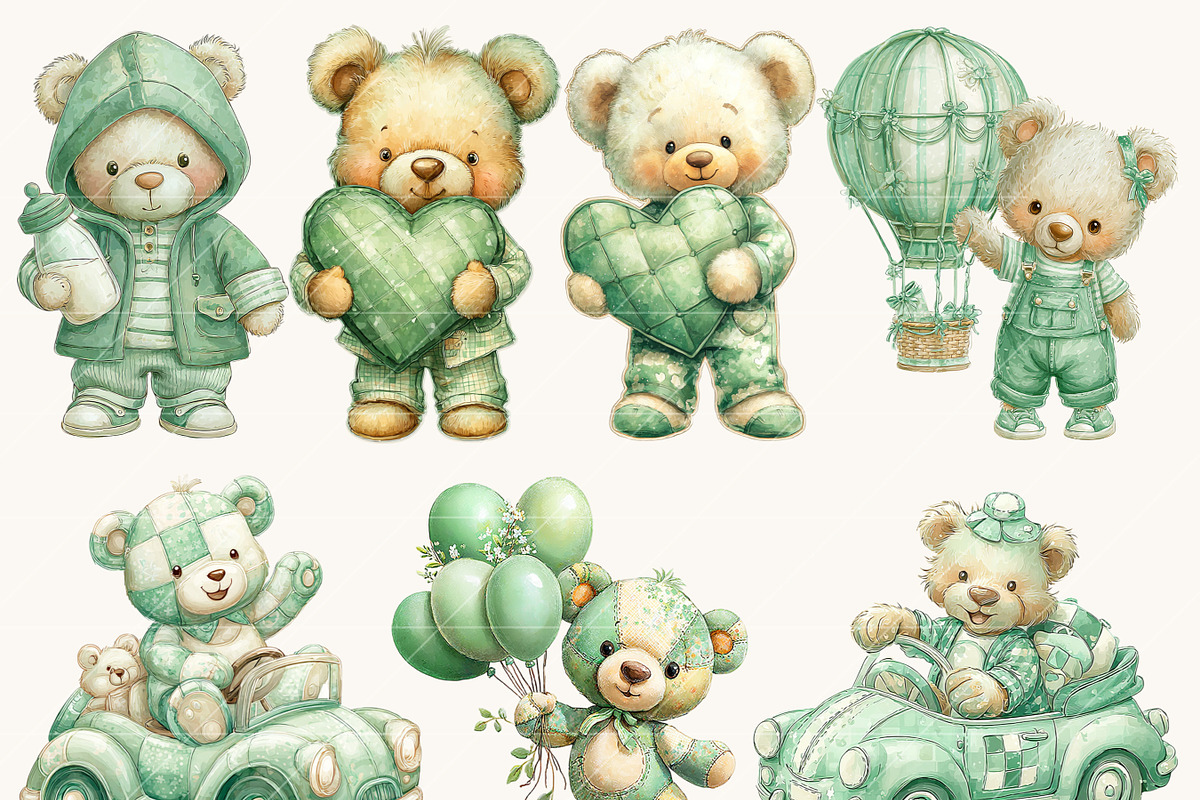 Watercolor Teddy Bear Clipart, an Object Illustration by Design Scotch (Photo 2 of 9)