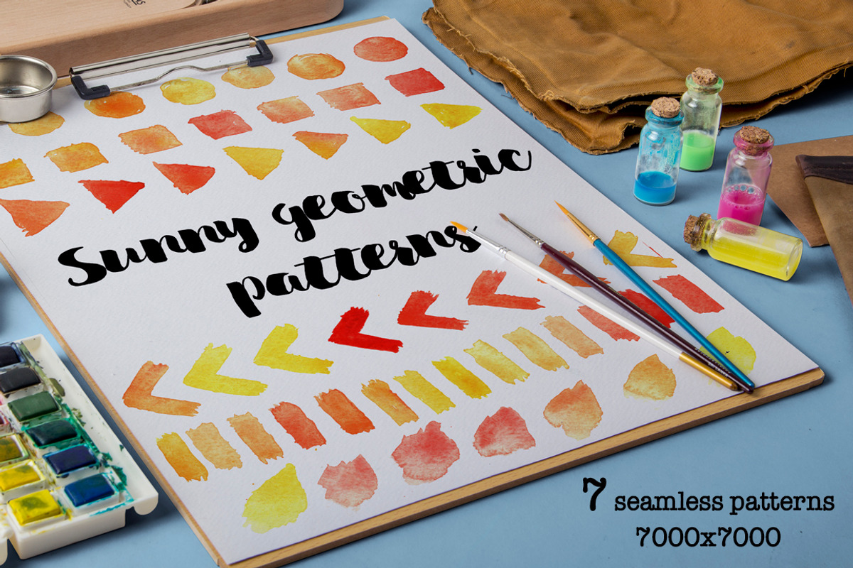 Sunny geometric - watercolor pattern, a Pattern Graphic by Elishamelisha (Photo 1 of 3)