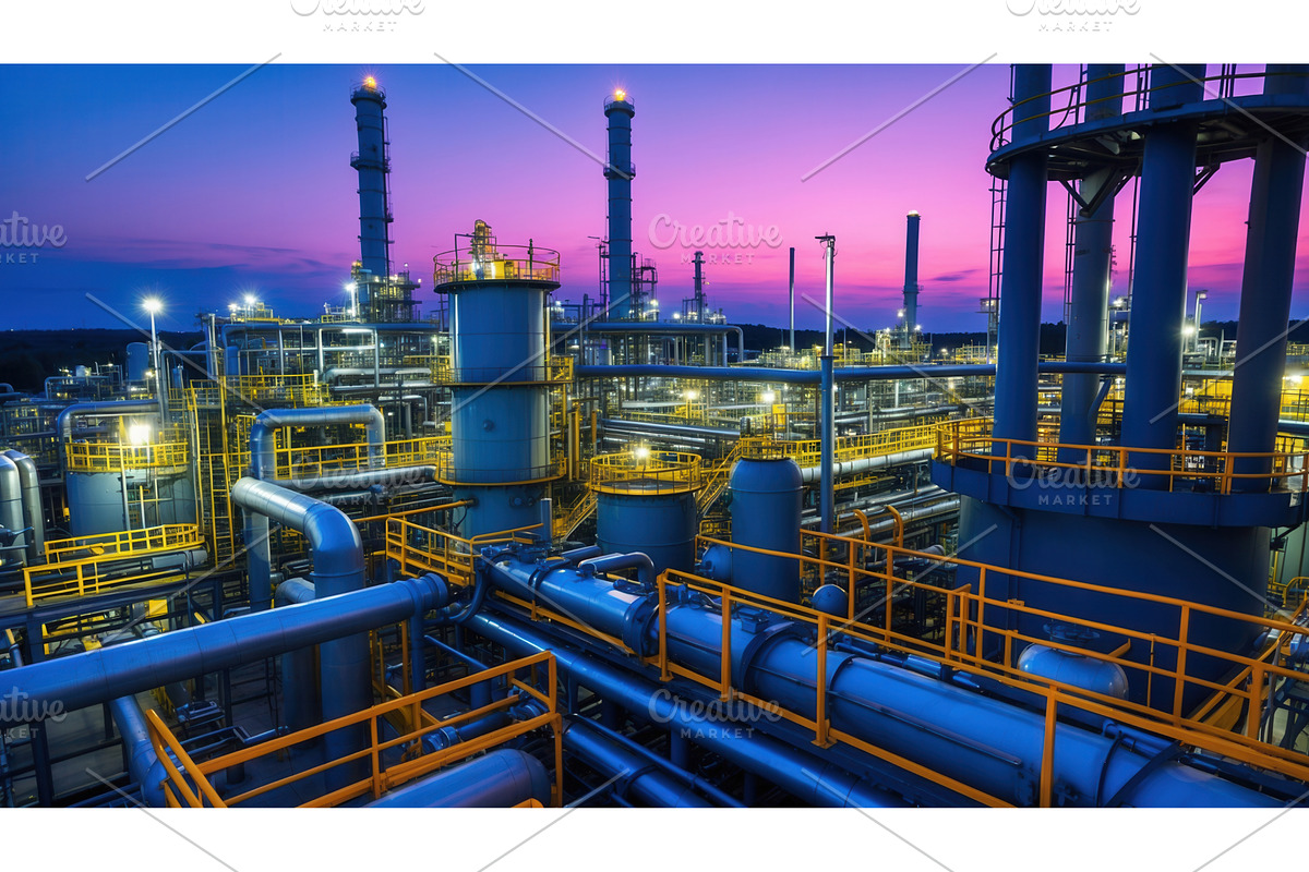 Industrial oil and gas refinery, an Illustration by tilialucida