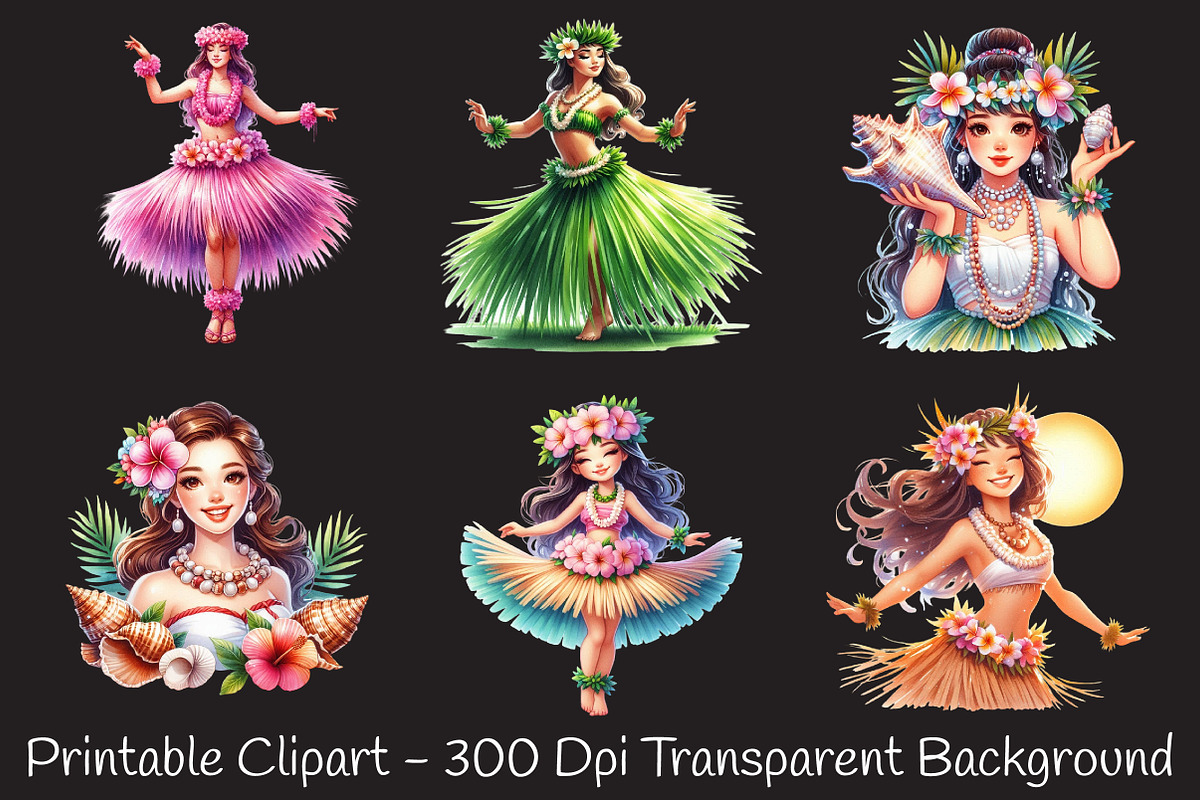Hawaiian Hula Girls Clipart, an Illustration by RobertsArt (Photo 4 of 5)