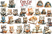Cute Cat with Book Sublimation png, an Illustration by Watercolor design (Thumbnail 1 of 11)