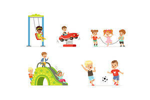 Little Children Playing at, a Person Illustration by TopVectors