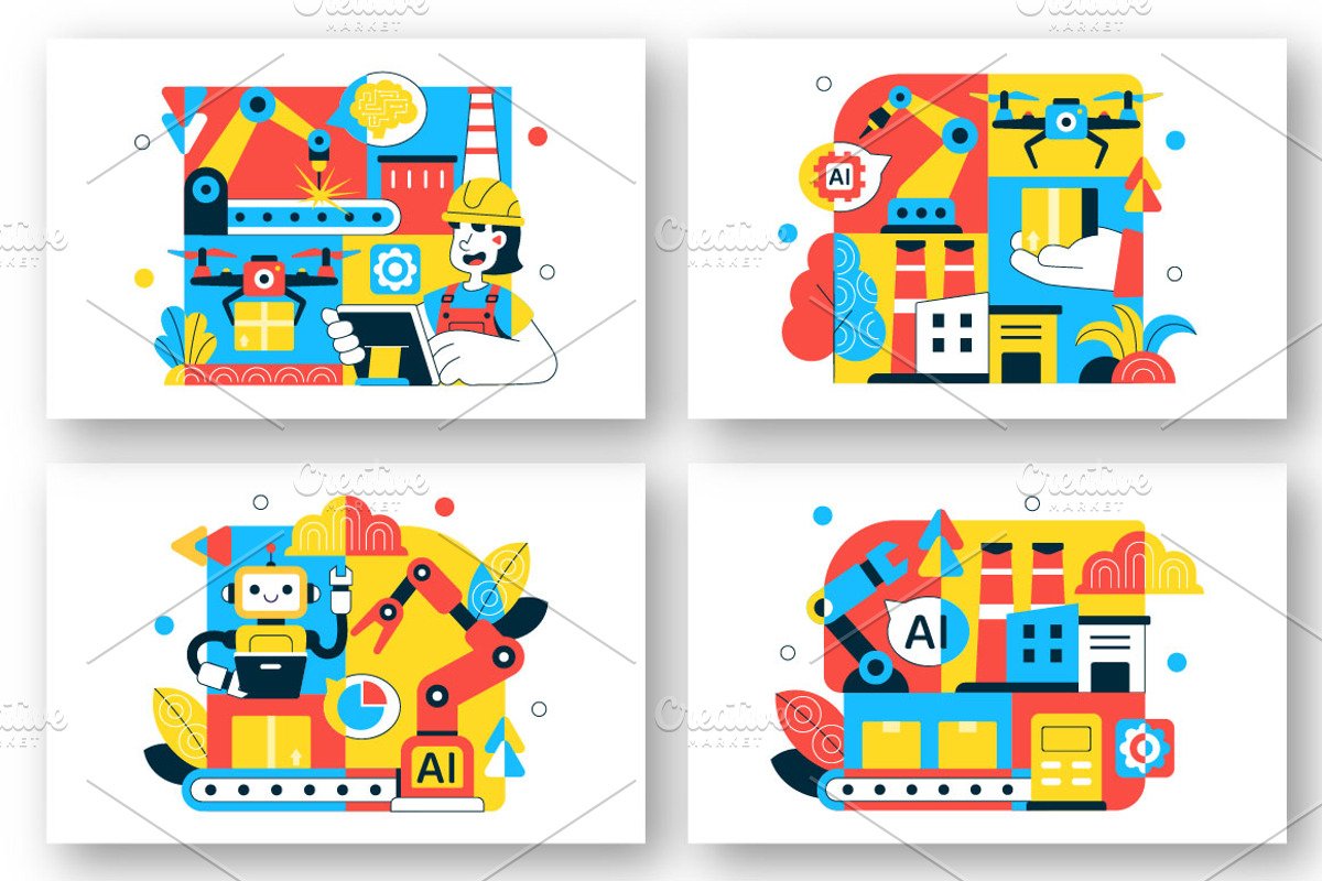 10 AI Robotics In Industry Illustrat, a Technology Illustration by denayunebgt (Photo 3 of 4)