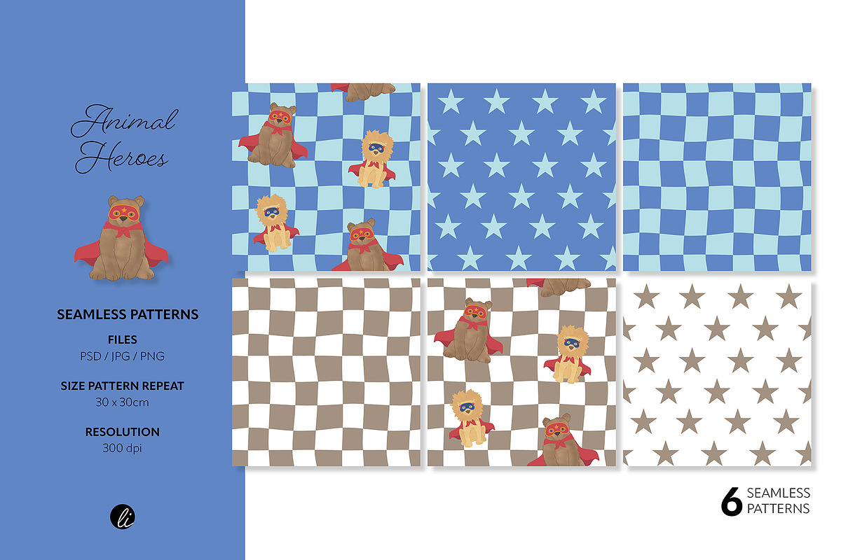 Animal Heros Seamless Patterns, an Illustration by Andrea Liesert (Photo 2 of 7)