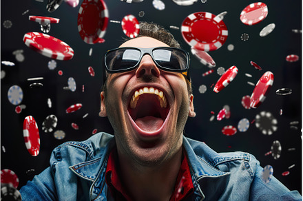 Exciting player celebrates poker, a Food & Drink Photo by Lermont51