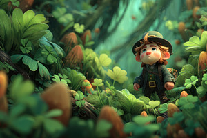 Curious young leprechaun exploring a magical forest filled with, a Holiday Photo by José Manuel Gelpi