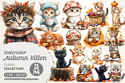 Watercolor Autumn Kitten Clipart, an Illustration by Dream Creation (Thumbnail 1 of 6)