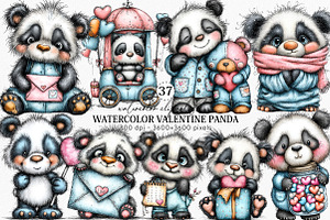 Watercolor Valentine Panda Clipart, an Illustration by Canvas Craft