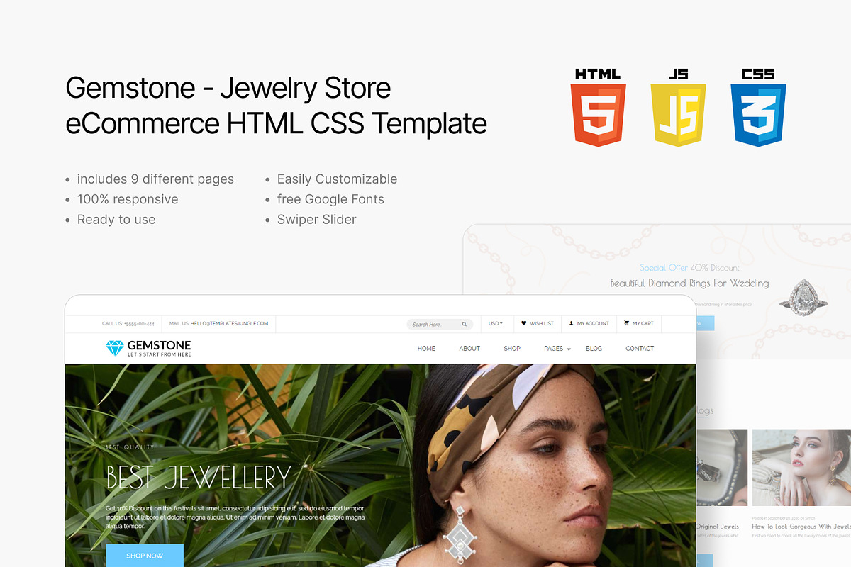 Gemstone – Jewellery Store HTML CSS, a HTML Template by TemplatesJungle