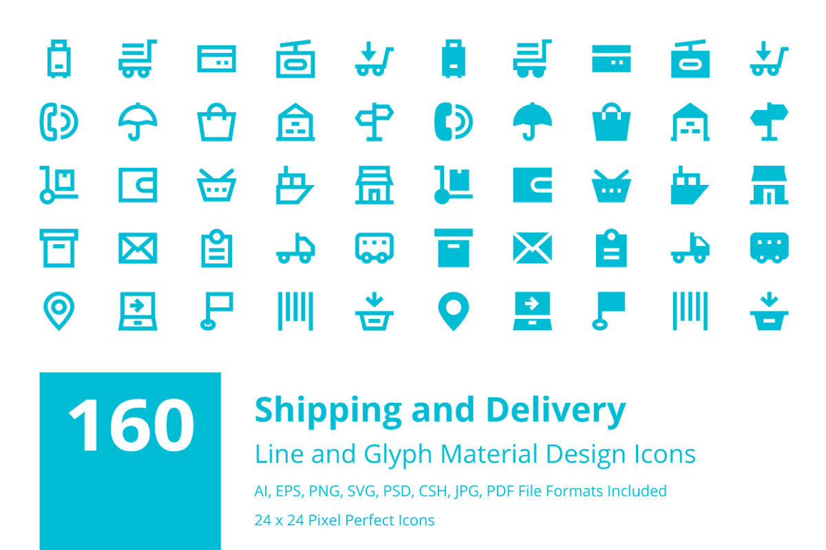 160 Shipping and Delivery Icons, a Solid Icon by Creative Stall (Photo 1 of 4)
