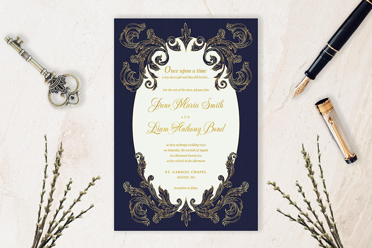 Blue & Gold Elegant Wedding Inv, an Invitation Template by Lyllopop (Photo 3 of 4)