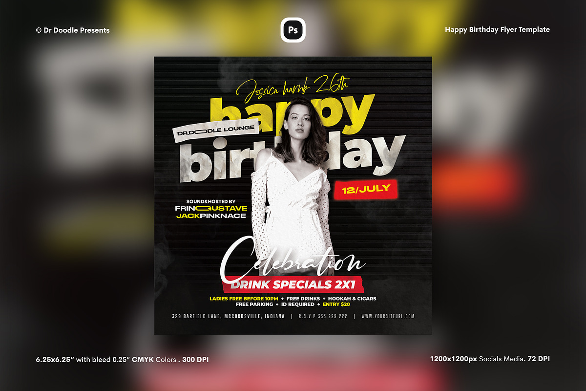 Happy Birthday Flyer & Social Media, a Flyer Template by iDoodle Studio