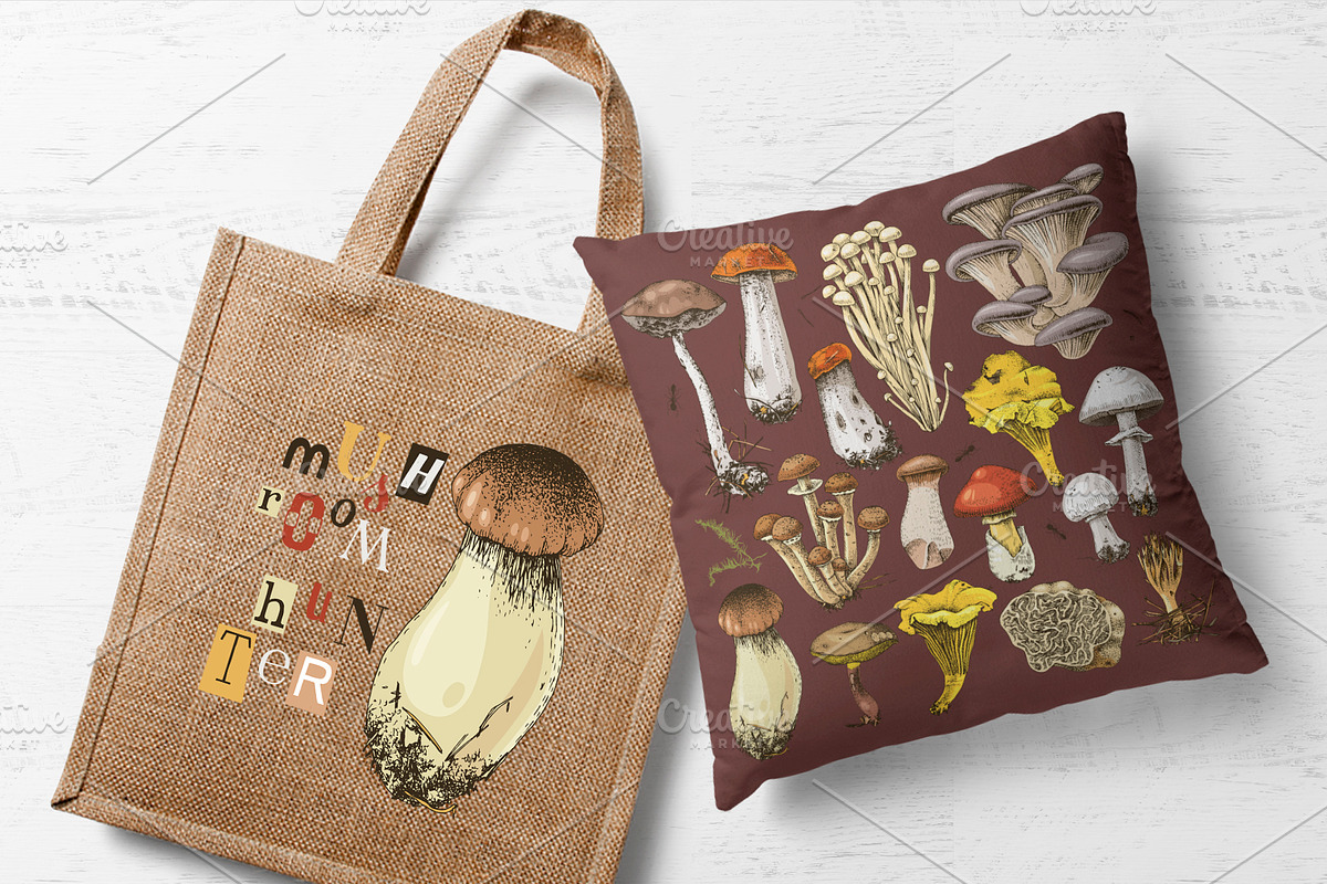 Hand drawn edible mushrooms set, a Food Illustration by handsketched (Photo 6 of 10)