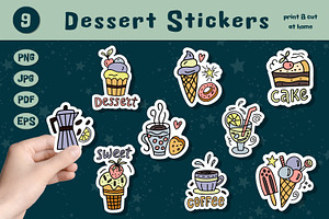 Sweets stickers. Dessert clipart