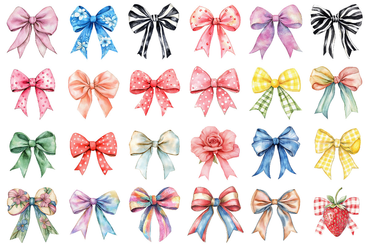 Watercolor Coquette Bow Clipart, a Seasonal Illustration by designcity5 (Photo 2 of 5)